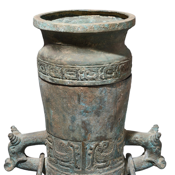 Rim Detail From Chinese Verdigris Bronze Xi Zhou Dynasty Style Urn | Indigo Antiques