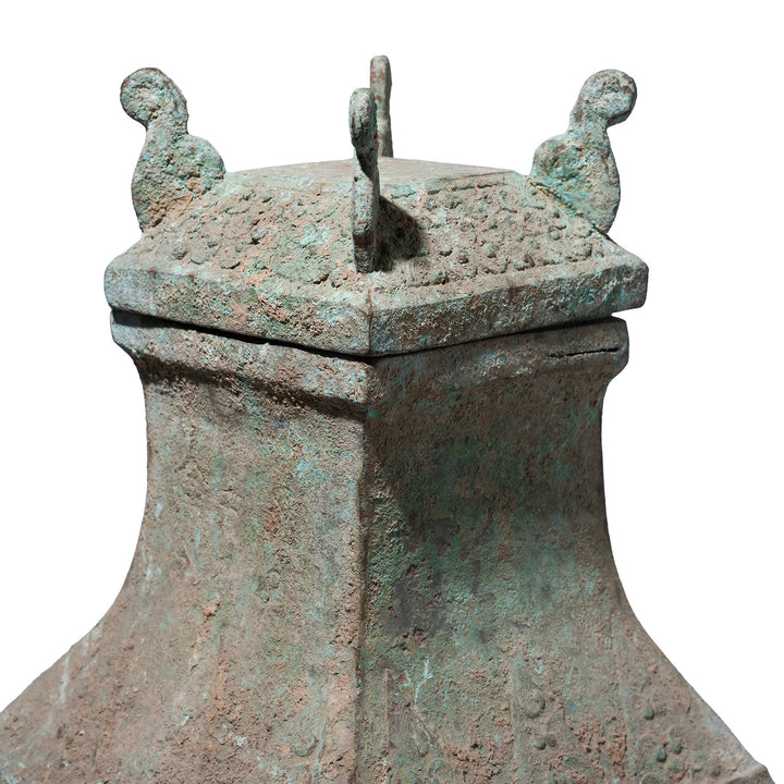 Lid Detail From Verdigris Bronze Western Zhou Dynasty Style Urn