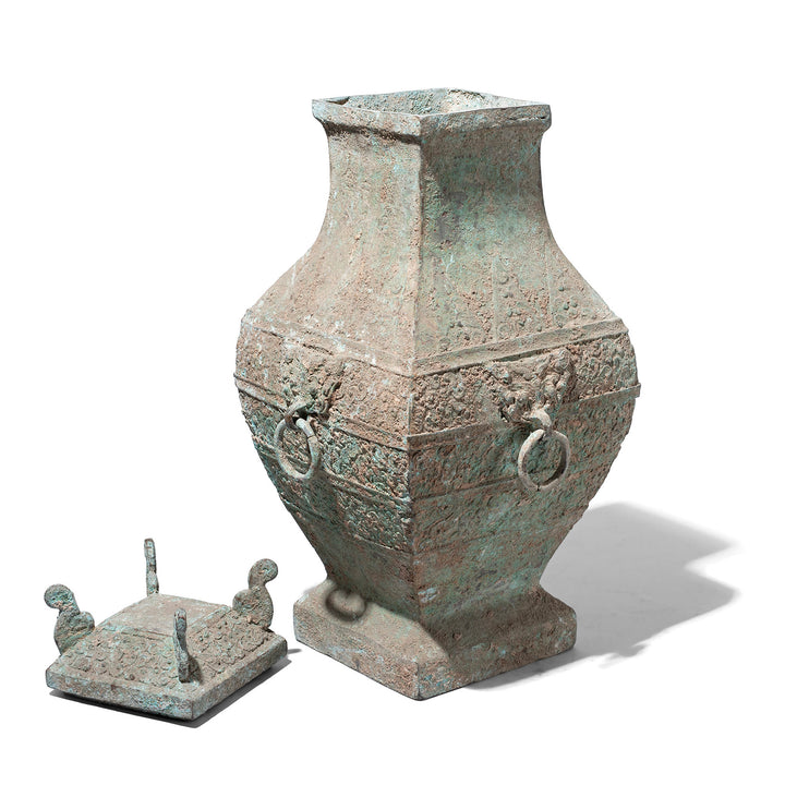 Lid Off View Of Verdigris Bronze Western Zhou Dynasty Style Urn