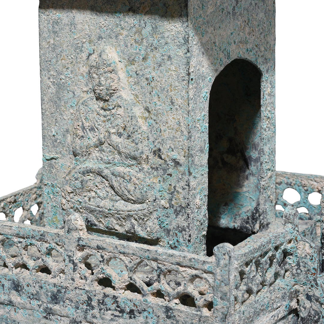 Relief Detail From Verdigris Bronze Han Dynasty Style Pagoda | Indigo Antiques