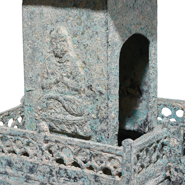 Relief Detail From Verdigris Bronze Han Dynasty Style Pagoda | Indigo Antiques