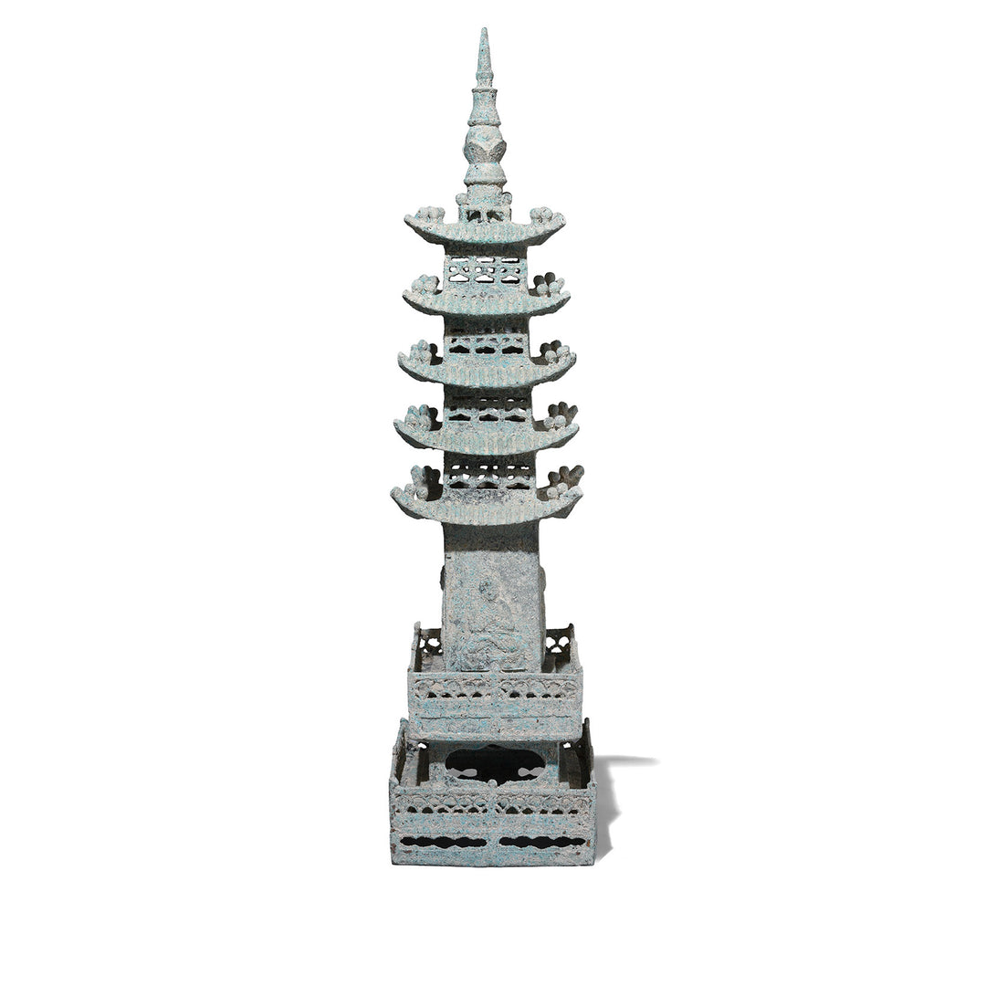 Back Of Verdigris Bronze Han Dynasty Style Pagoda | Indigo Antiques