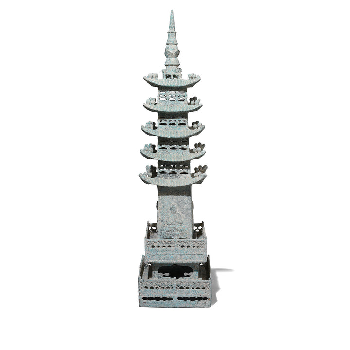 Back Of Verdigris Bronze Han Dynasty Style Pagoda | Indigo Antiques