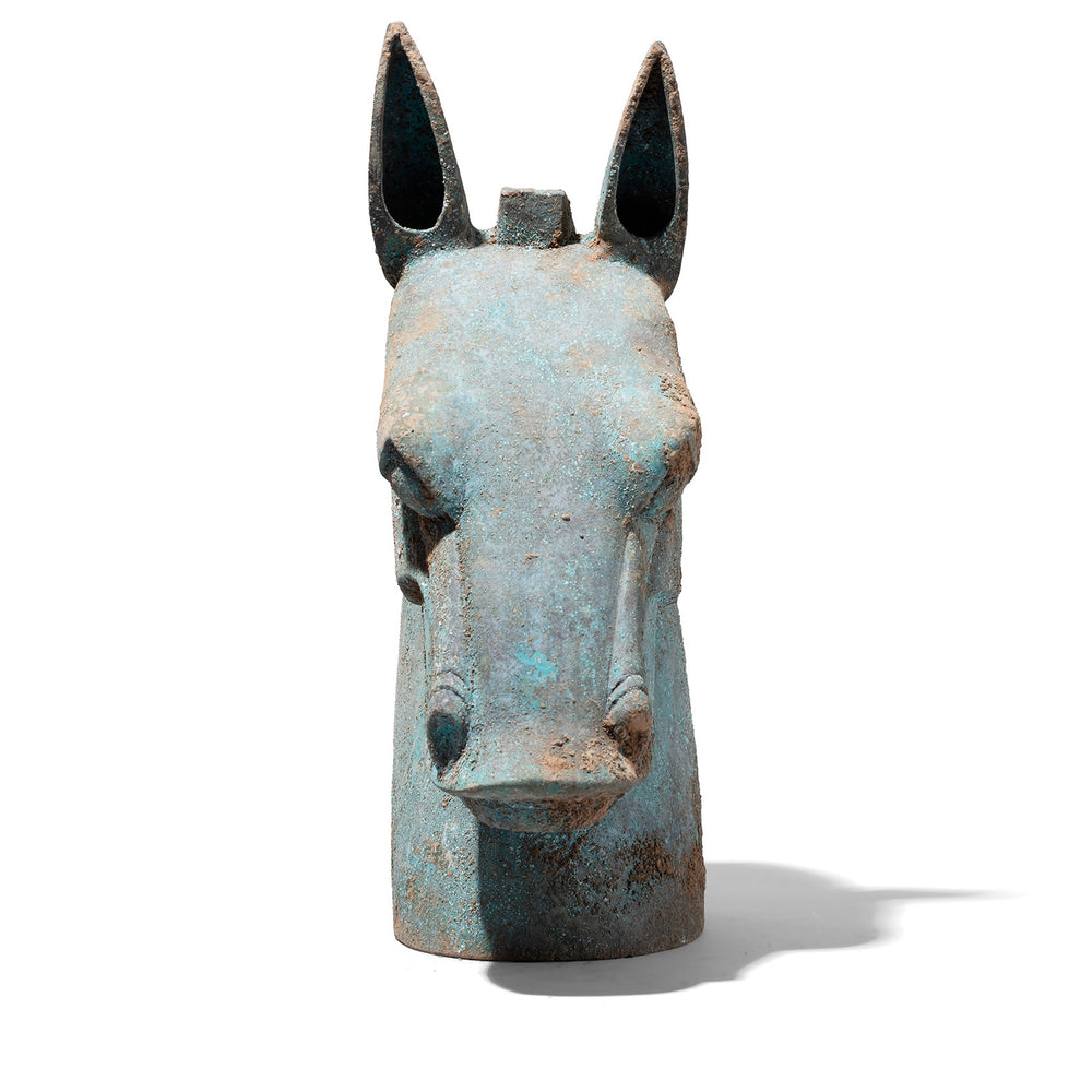 Verdigris Bronze Han Dynasty Style Horse Head | Indigo Antiques