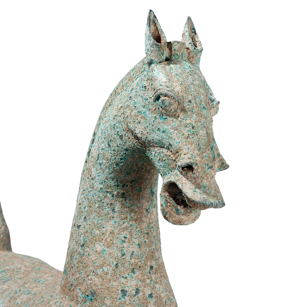 Face Detail From Reproduction Verdigris Bronze Horse Statue | Indigo Antiques