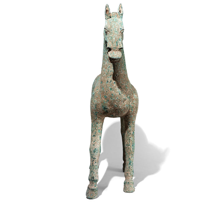 Front View Of Reproduction Verdigris Bronze Horse Statue | Indigo Antiques