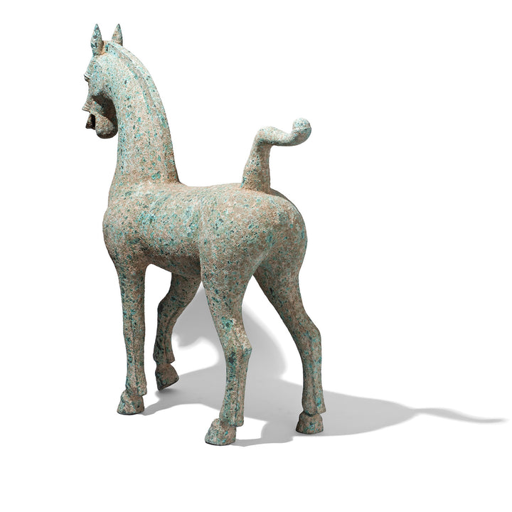 Rear View Of Reproduction Verdigris Bronze Horse Statue | Indigo Antiques