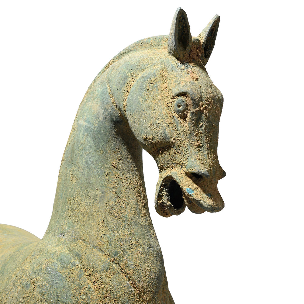 Face Detail From Reproduction Verdigris Bronze Han Dynasty Style Horse - Small