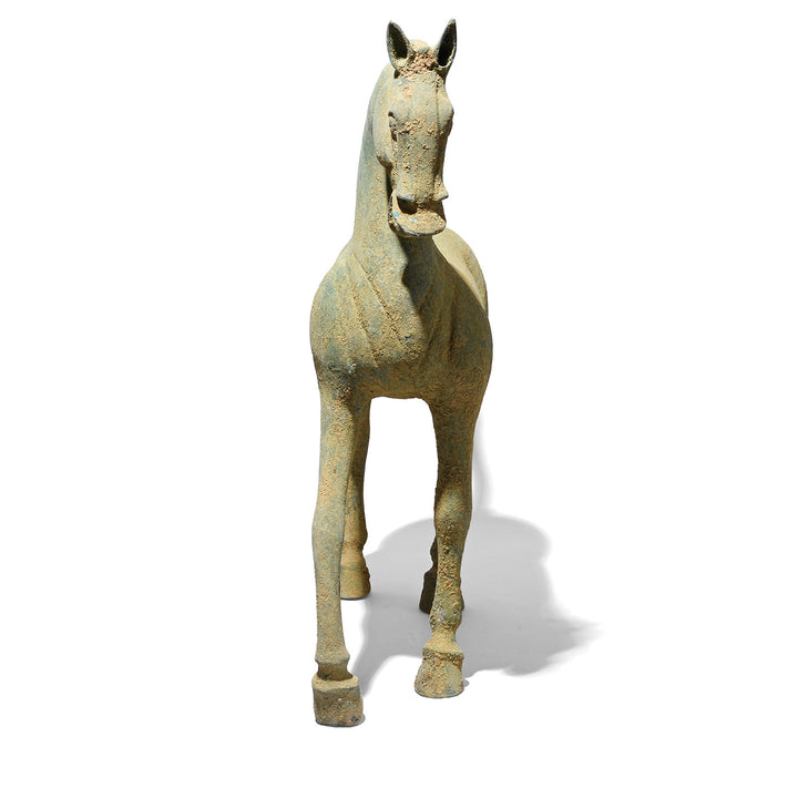 Front View Of Reproduction Verdigris Bronze Han Dynasty Style Horse - Small