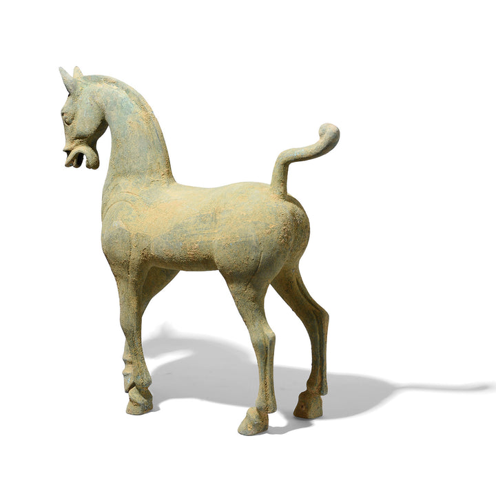 Rear View Of Reproduction Verdigris Bronze Han Dynasty Style Horse - Small