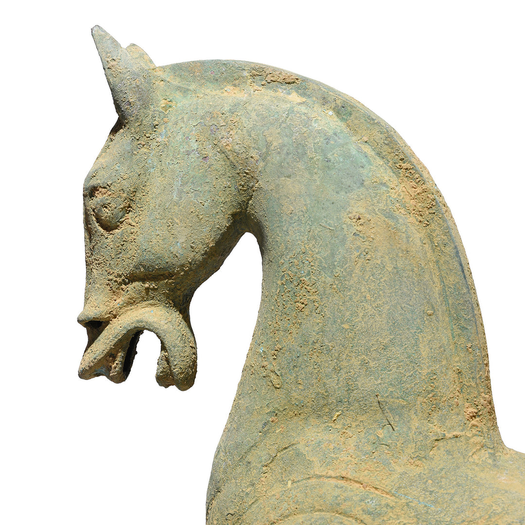 Face Detail From Reproduction Verdigris Bronze Han Dynasty Style Horse - Small