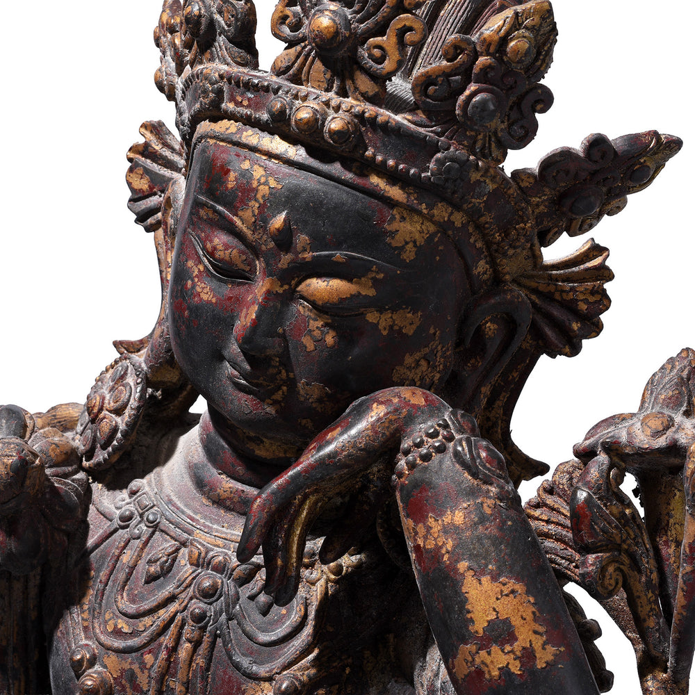 Face Detail From Chinese Bronze Seated Avalokiteshvara | Indigo Antiques
