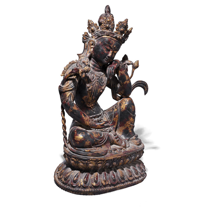 Angled VIew Of Chinese Bronze Seated Avalokiteshvara | Indigo Antiques