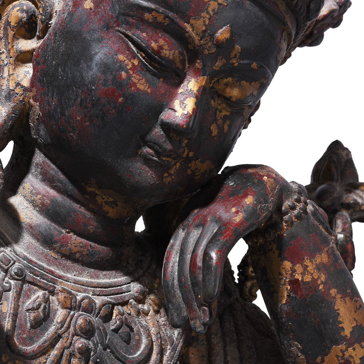 Face Detail From Chinese Bronze Seated Avalokiteshvara | Indigo Antiques
