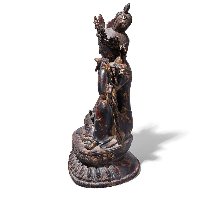 Side View Of Chinese Bronze Seated Avalokiteshvara | Indigo Antiques