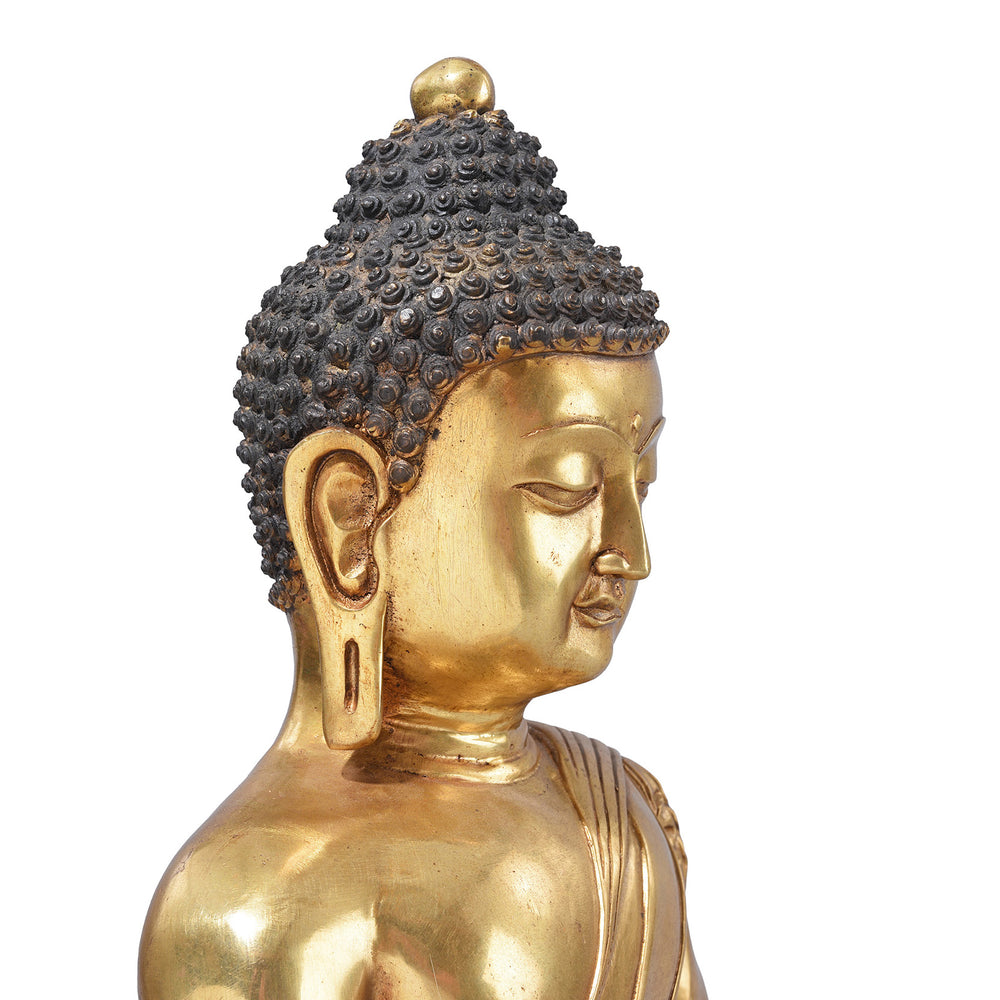 Angled Detail From Gilded Buddha Statue - Bhumisparsha Mudra | Indigo Antiques
