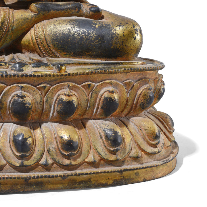 Throne Detail From Chinese Aged Bronze Seated Buddha - Bhumisparsha Mudra | Indigo Antiques