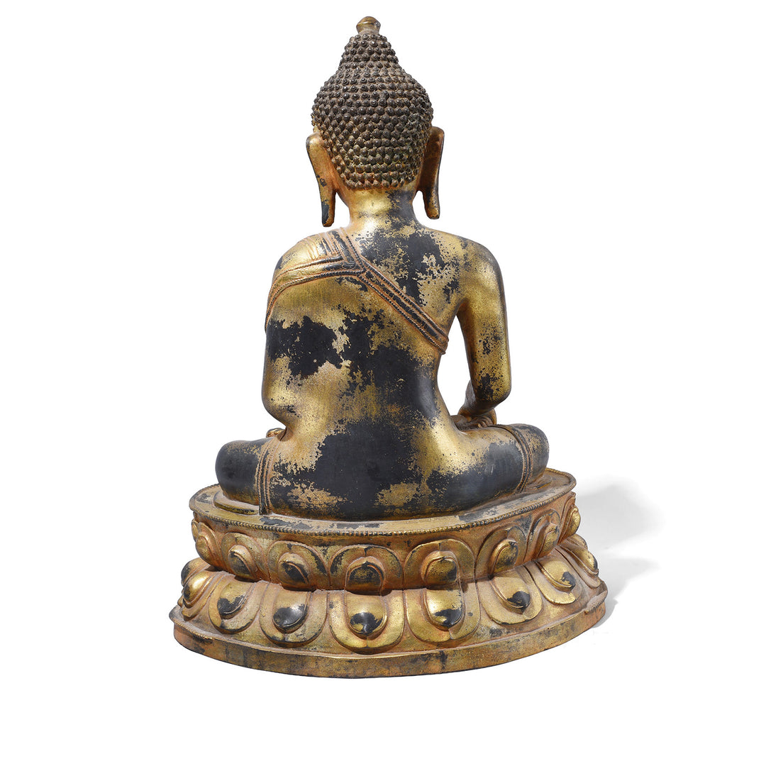 Back Of Chinese Aged Bronze Seated Buddha - Bhumisparsha Mudra | Indigo Antiques