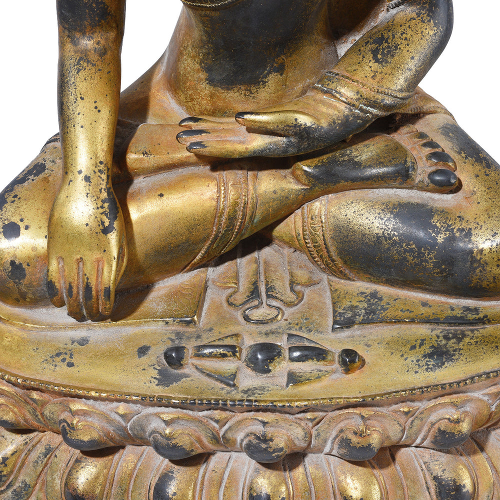 Detail From Chinese Aged Bronze Seated Buddha - Bhumisparsha Mudra | Indigo Antiques