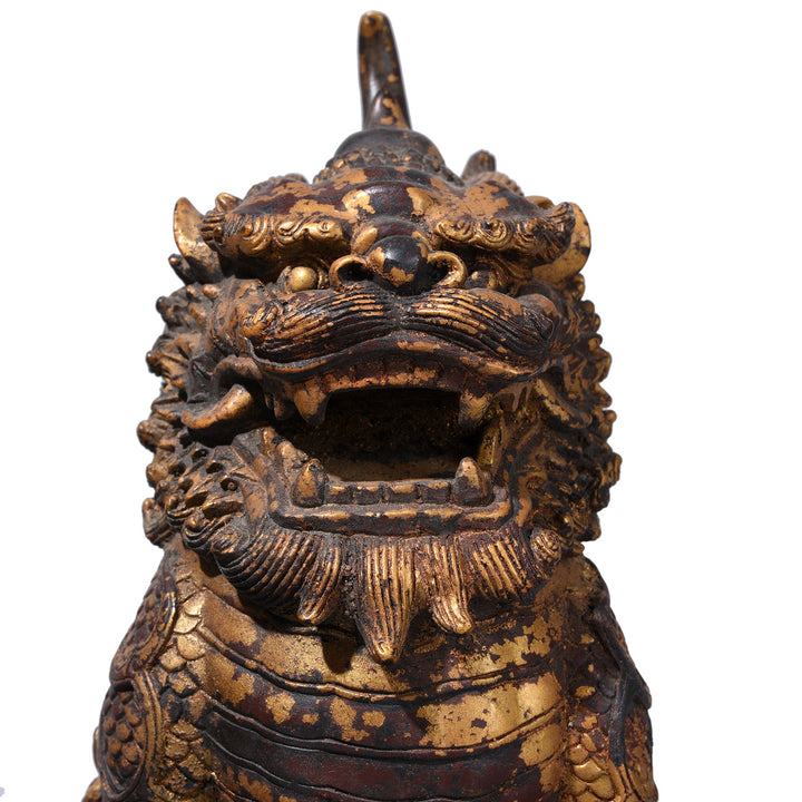 Face Detail From Chinese Bronze Pair Of Qilin | Indigo Antiques