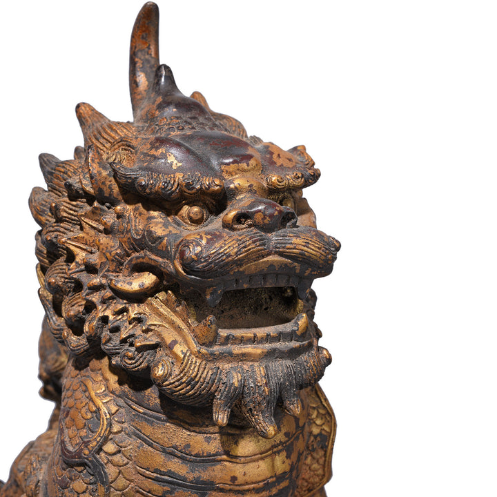 Face Detail From Chinese Bronze Pair Of Qilin | Indigo Antiques