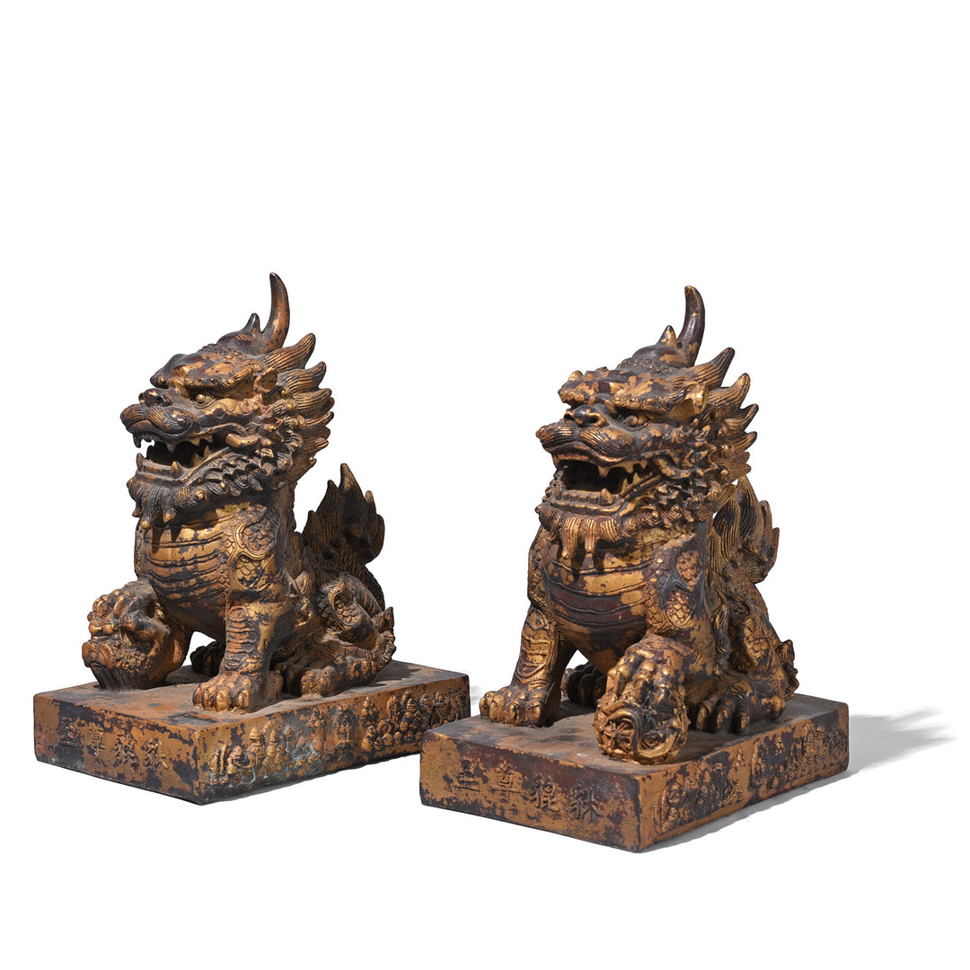 Angled VIew Of Chinese Bronze Pair Of Qilin | Indigo Antiques