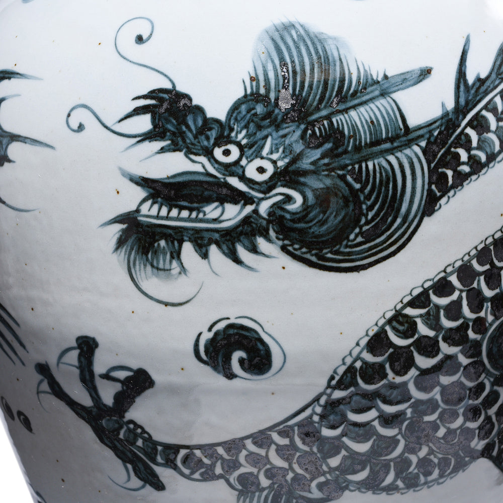 Dragon Detail From Porcelain Vase - Ink Blue & White With Dragon Design | Indigo Antiques