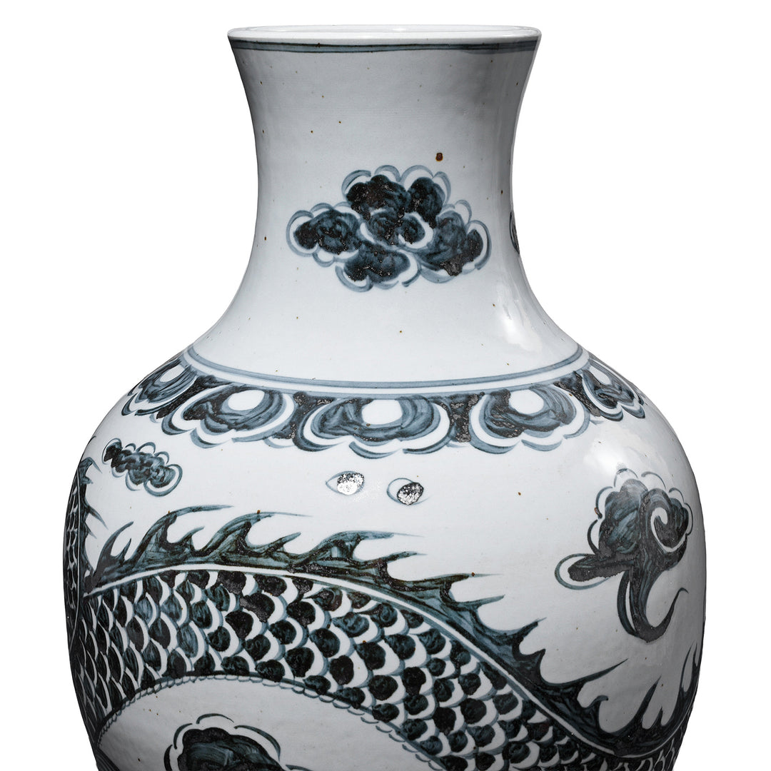 Rim Detail From Porcelain Vase - Ink Blue & White With Dragon Design | Indigo Antiques