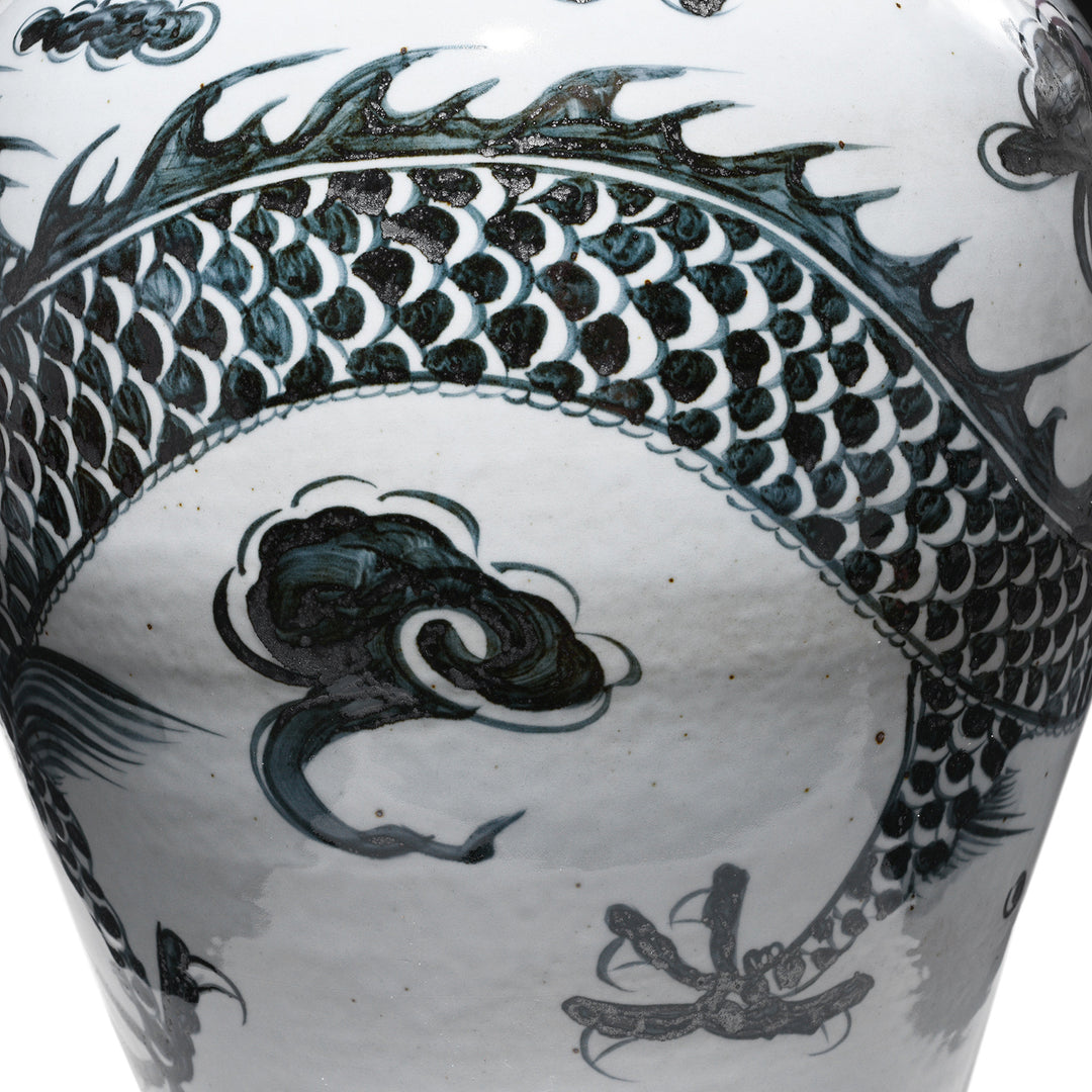 Dragon Detail From Porcelain Vase - Ink Blue & White With Dragon Design | Indigo Antiques