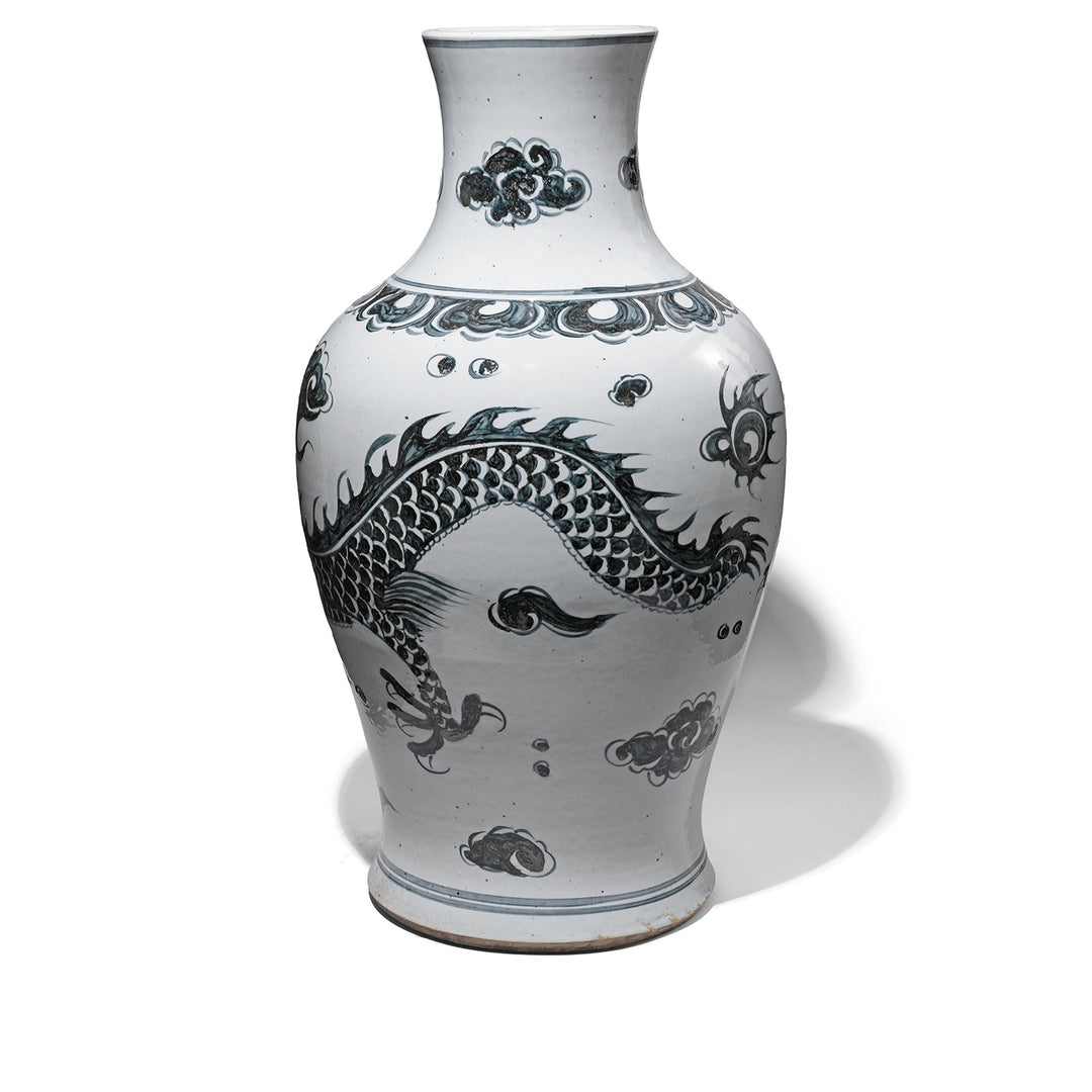 Back Of Porcelain Vase - Ink Blue & White With Dragon Design | Indigo Antiques