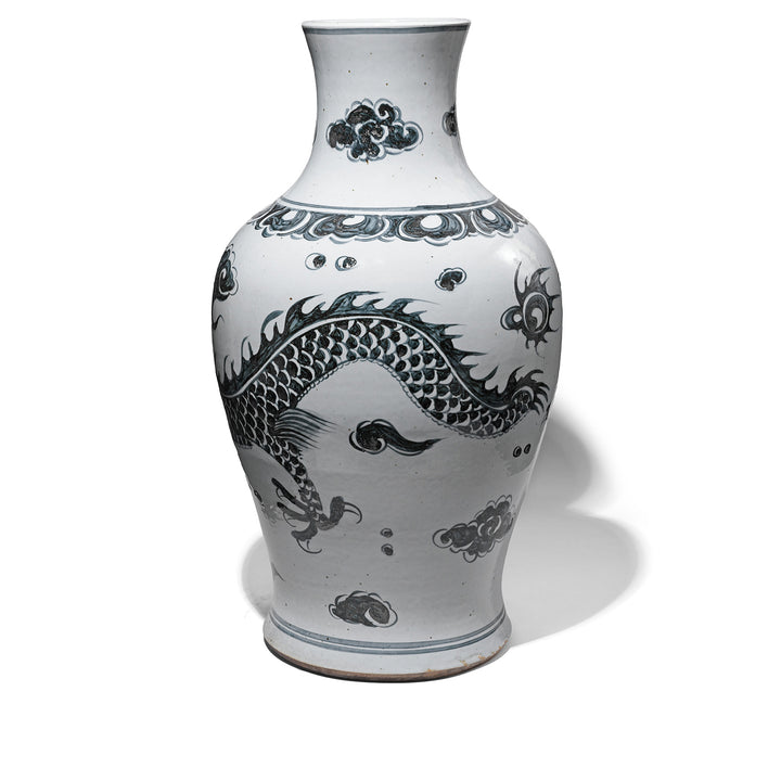 Back Of Porcelain Vase - Ink Blue & White With Dragon Design | Indigo Antiques