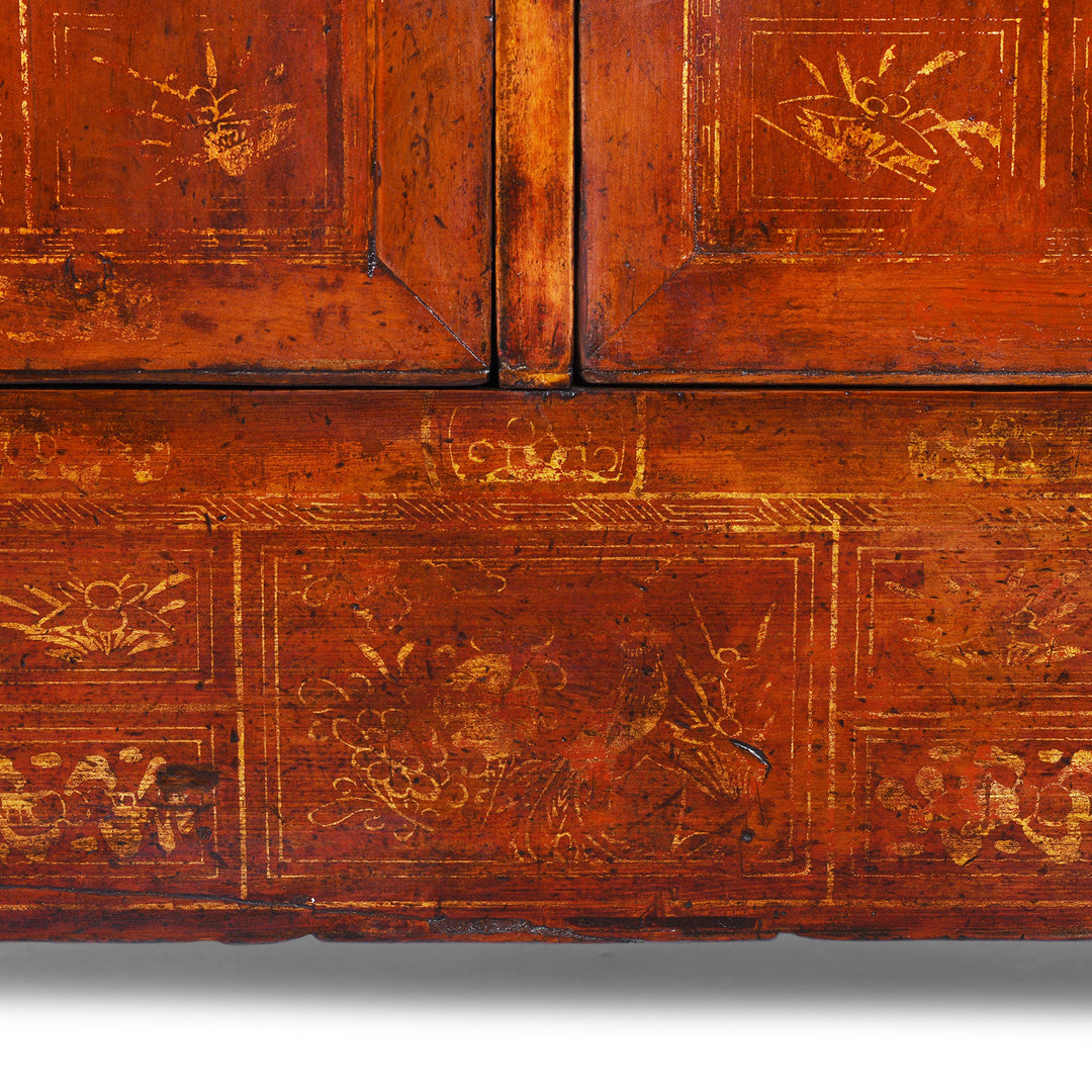 Artwork Detail From Red Lacquer Chinese Sideboard From Dongbei | INDIGO ANTIQUES