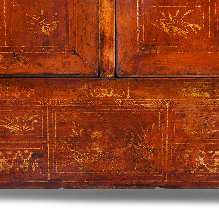 Artwork Detail From Red Lacquer Chinese Sideboard From Dongbei | INDIGO ANTIQUES