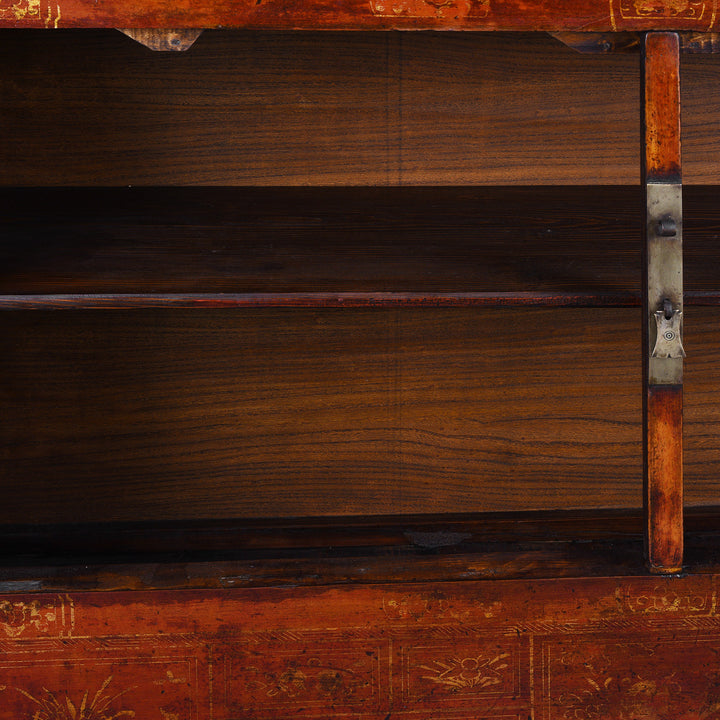Interior Detail From Red Lacquer Chinese Sideboard From Dongbei | INDIGO ANTIQUES