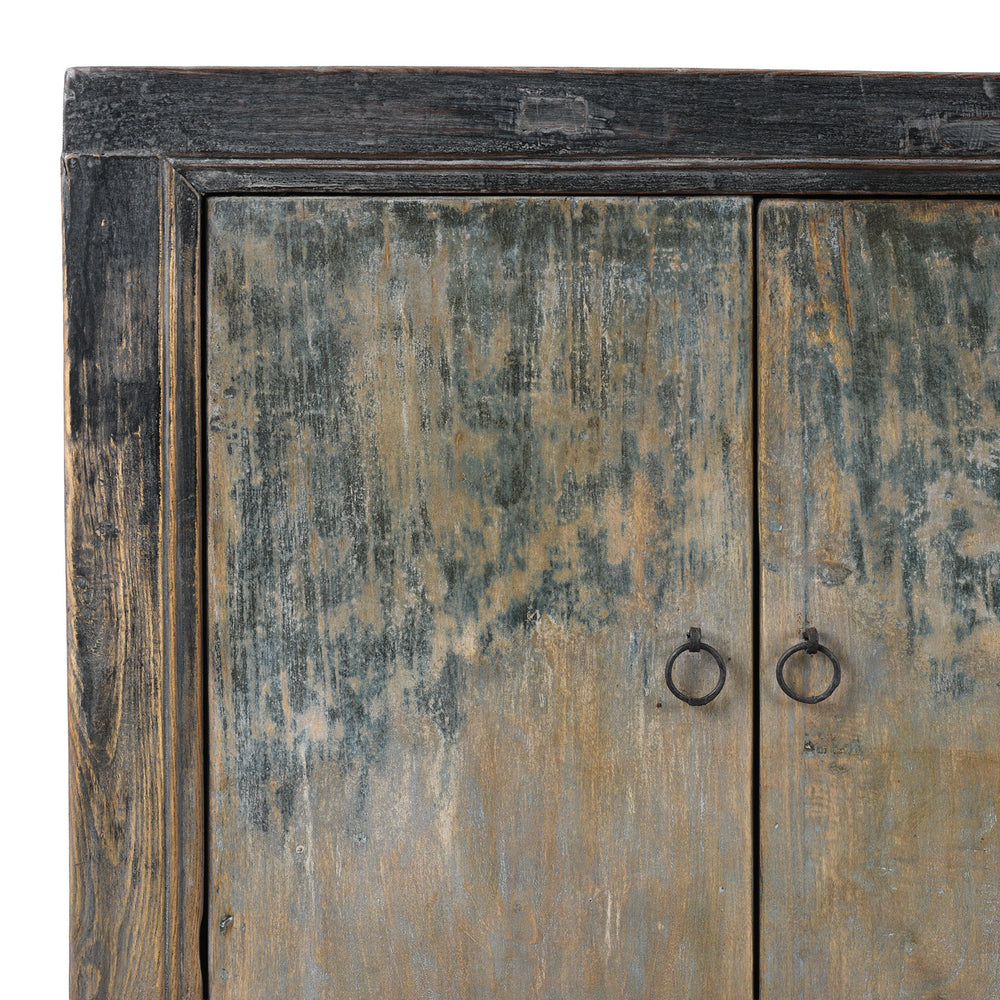 Corner Detail From Antique Chinese Painted Elm & Poplar Sideboard | Indigo Antiques