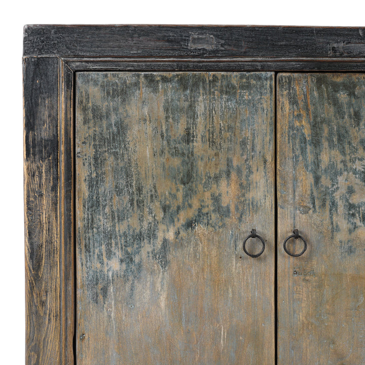 Corner Detail From Antique Chinese Painted Elm & Poplar Sideboard | Indigo Antiques