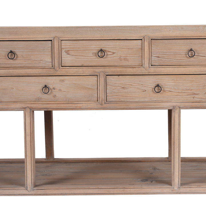 Drawer Detail From Rustic Console Table With Shelf | Indigo Antiques