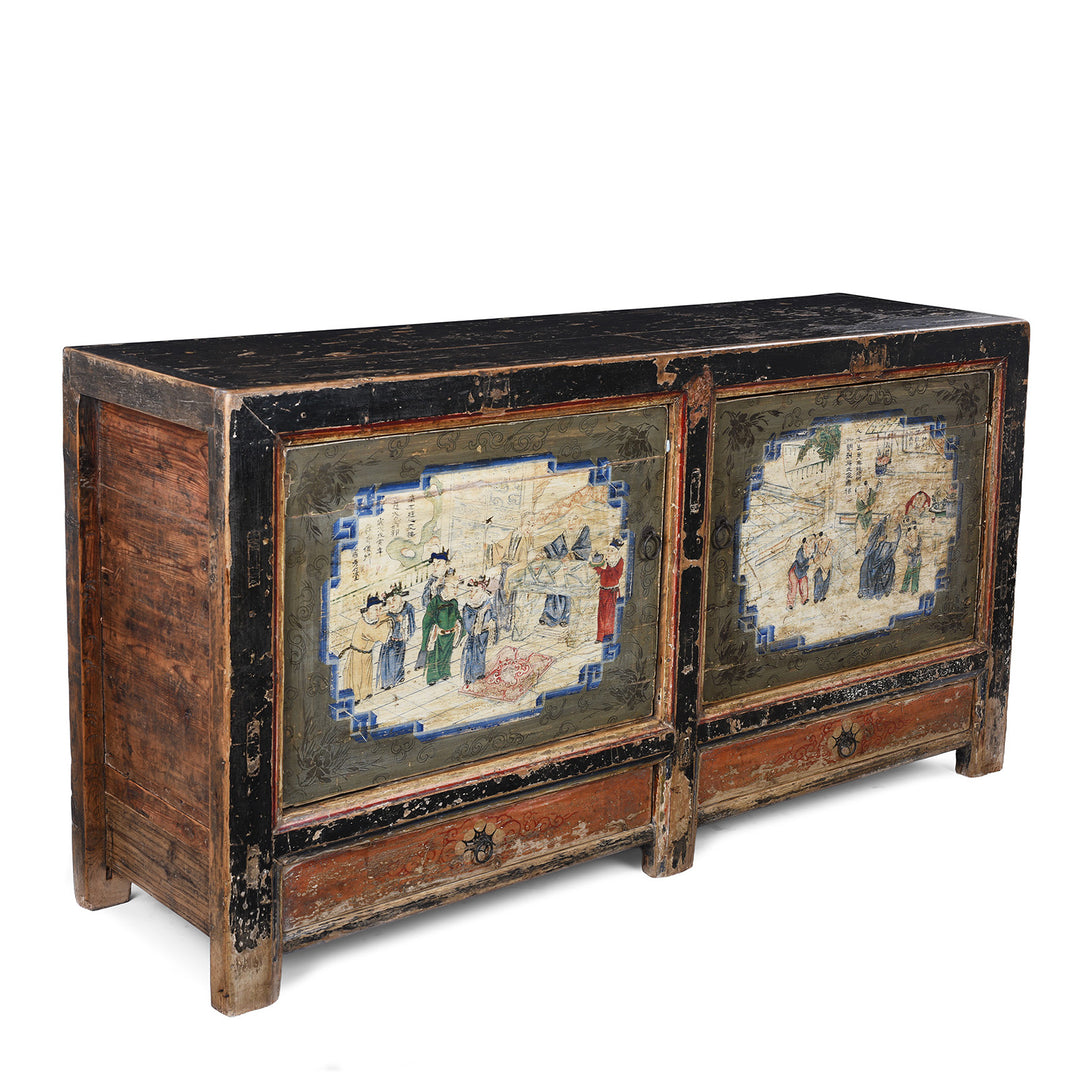 Angled View Of Antique Mongolian Painted Sideboard | Indigo Antiques