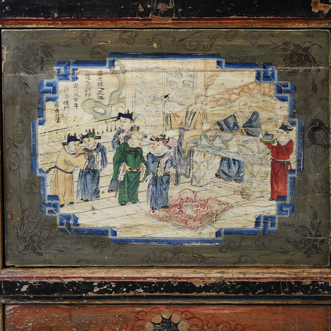 Door Artwork Detail From Antique Mongolian Painted Sideboard | Indigo Antiques