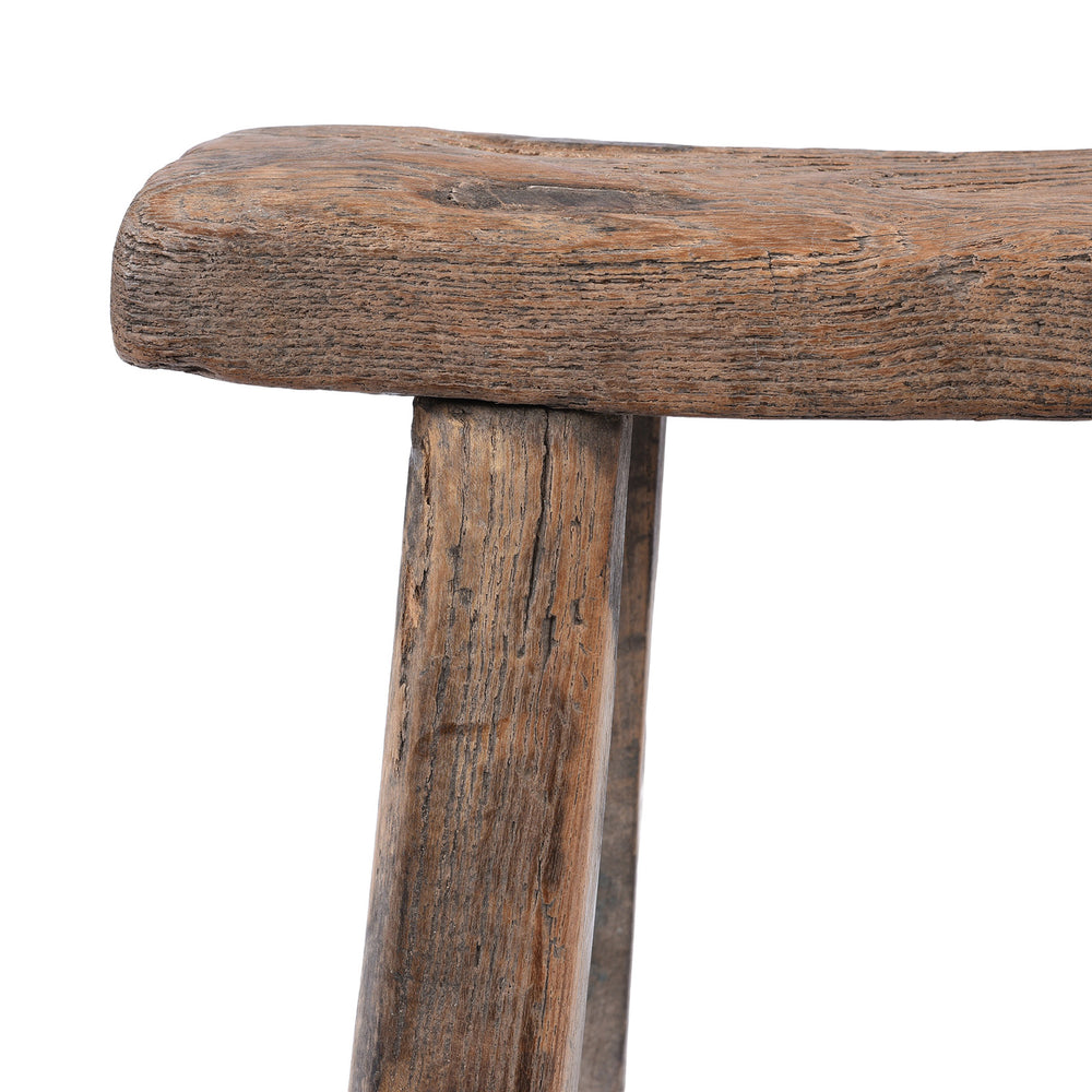 Corner Detail From Vintage Chinese Rustic Farmhouse Elm Low Stool | Indigo Antiques 
