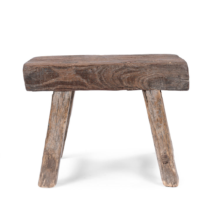 Corner Detail From Vintage Chinese Rustic Farmhouse Elm Low Stool | Indigo Antiques 