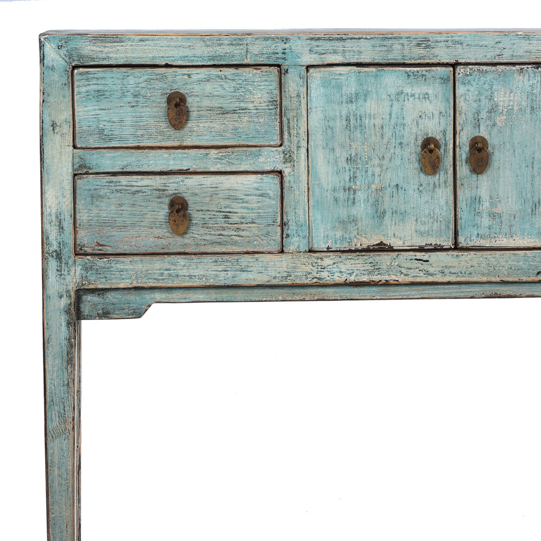 Corner Detail From Green Lacquer Ladies Console | Indigo Antiques