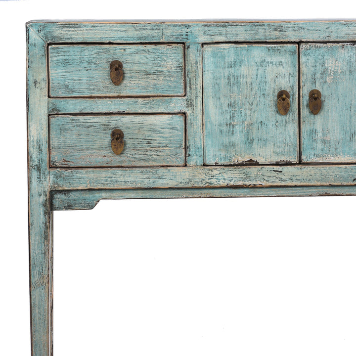 Corner Detail From Green Lacquer Ladies Console | Indigo Antiques
