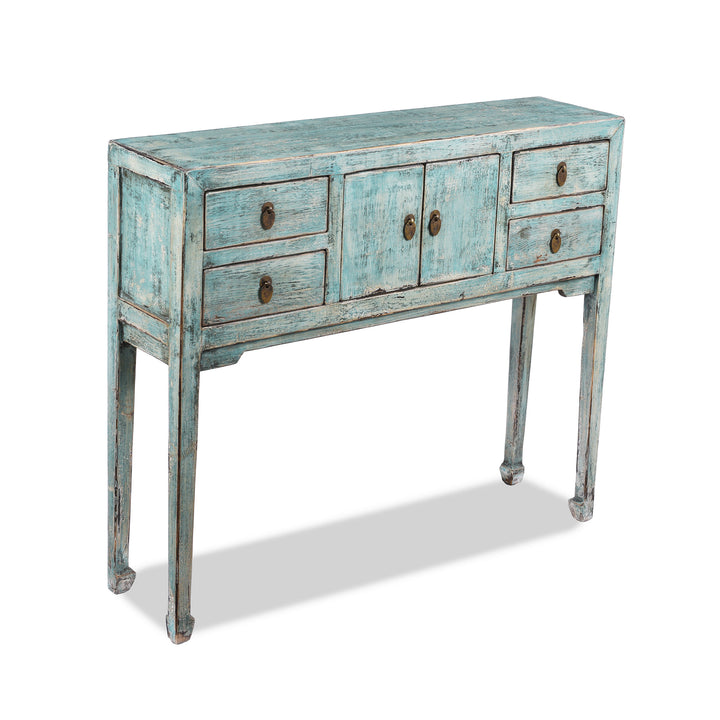 Angled View Of Green Lacquer Ladies Console | Indigo Antiques