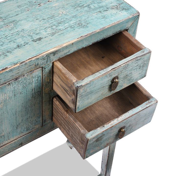 Drawer Detail From Green Lacquer Ladies Console | Indigo Antiques