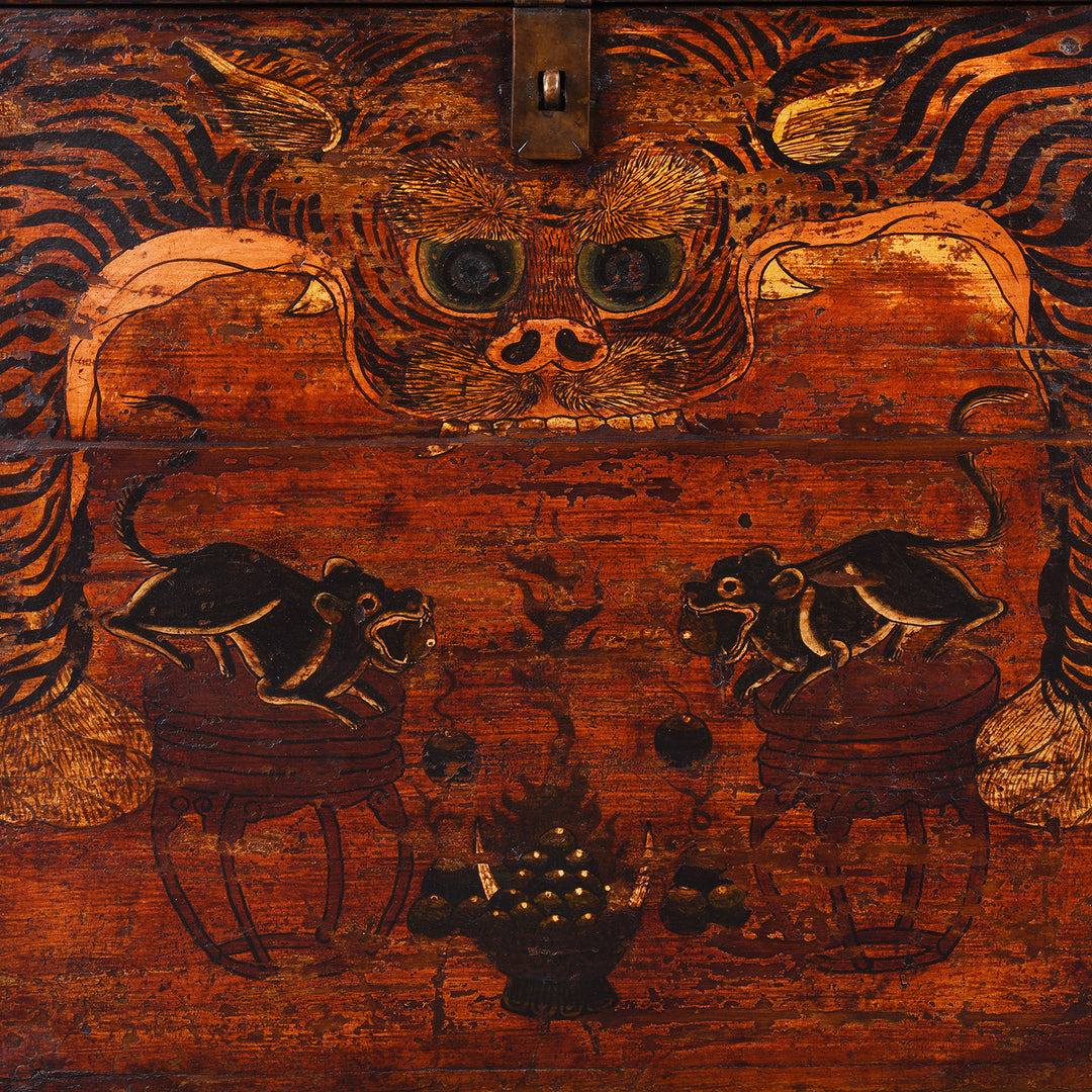 Paintwork Detail From Option 1 Antique Mongolian Tiger & Mongoose Boxes | Indigo Antiques