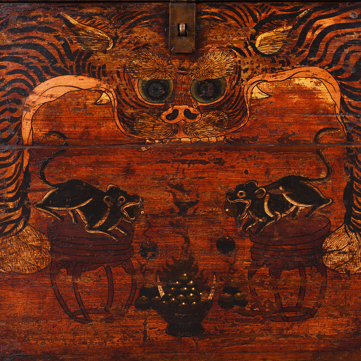 Paintwork Detail From Option 1 Antique Mongolian Tiger & Mongoose Boxes | Indigo Antiques