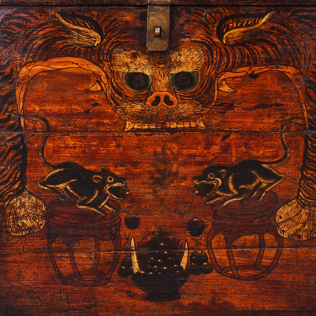 Paintwork Detail From Option 2 Antique Mongolian Tiger & Mongoose Boxes | Indigo Antiques