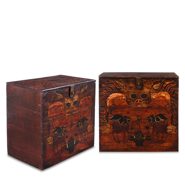 Painted Tiger & Mongoose Boxes From Inner Mongolia – 19th Century