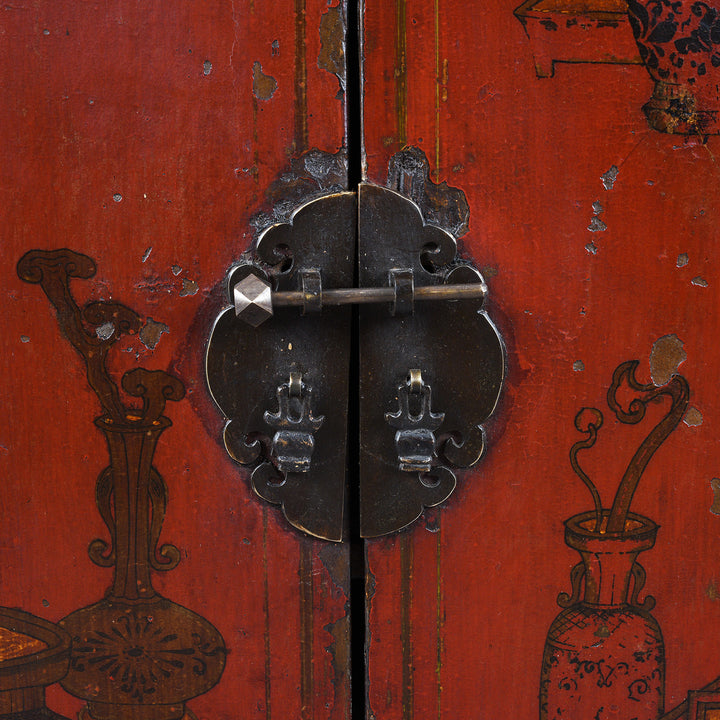 Latch Detail From Antique Chinese Red Lacquer Book Cabinet | Indigo Antiques
